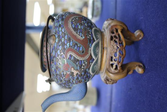 A Chinese cloisonne teapot and stand height 9.5cm